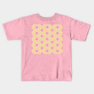 Kaleidoscope stars and flowers in yellow and pink tones Kids T-Shirt